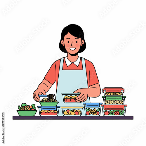Woman Preparing Meals in Containers.