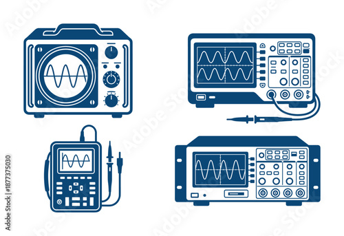 Vector set of oscilloscopes, electronic test equipment used for measuring electrical signals with waveform displays.