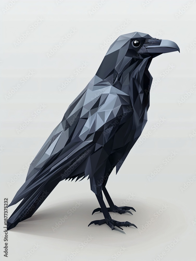 Obraz premium Polygonal Black Bird Illustration on Neutral Background
