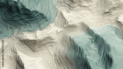 Abstract Mountain Landscape with Wavy Patterns and Muted Colors