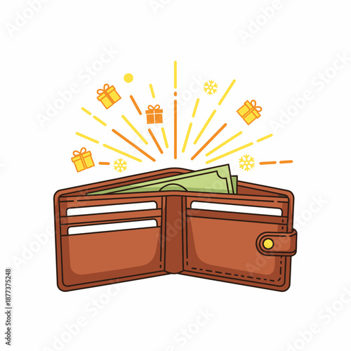 Brown Leather Wallet with Cash and Cards.