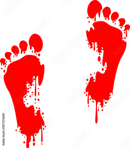 Bloody footprints isolated on white background