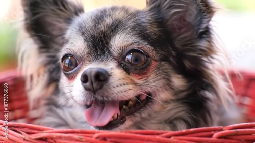 chihuahua puppy in a basket