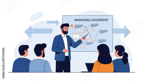 Business Meeting: Leader Explaining Strategy on Whiteboard to Team