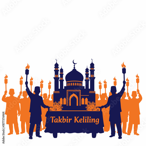 Muslims Gathering for Takbir Keliling Ceremony.