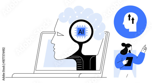 Artificial intelligence concept. Artificial intelligence ed by a brain with AI chip and digital interaction elements. Artificial intelligence in technology, education, innovation, robotics