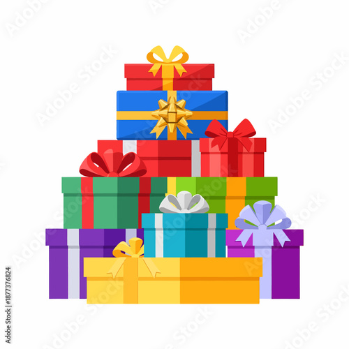 Colorful Stack of Wrapped Gift Boxes.