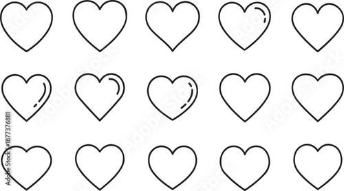 A simple black and white illustration of multiple hand drawn hearts on a plain background