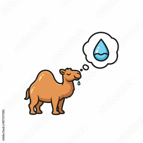 Camel Thinking of Water Droplet Cartoon.
