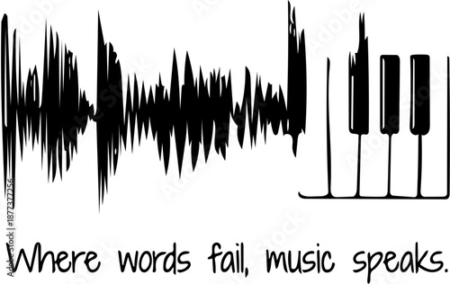 Where Words Fail, Music Speaks - A Soundwave Morphing into Piano Keys Illustration