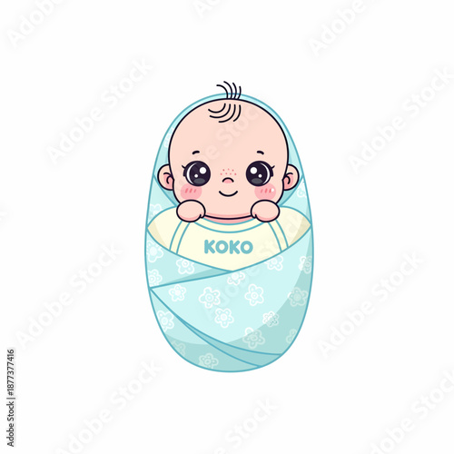 Baby Boy Wrapped in Blue Blanket.