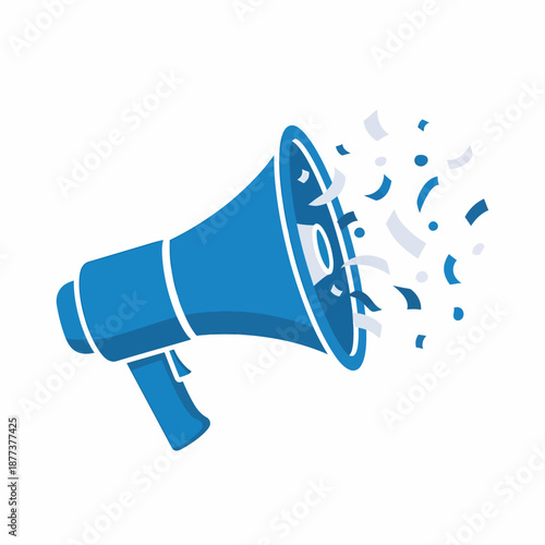 Blue Megaphone with Loud Sound Waves.