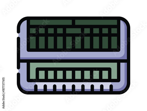 Stylized illustration of a computer memory module or RAM stick isolated on transparent background