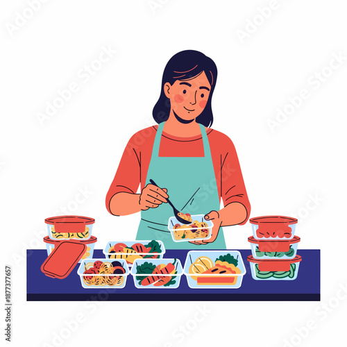 Woman Preparing Healthy Meal in Kitchen.