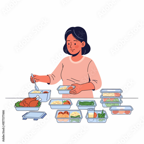 Woman Preparing Meal in Containers.