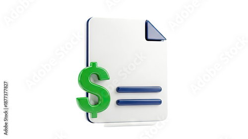 3D Icon of a Document with Dollar Sign