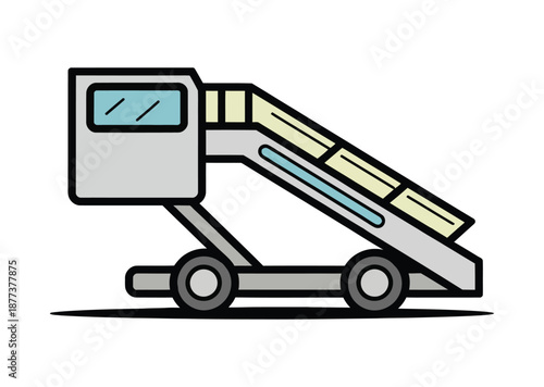 Stylized cartoon illustration of an airport passenger boarding stair truck isolated on white
