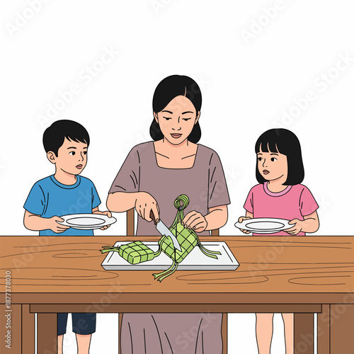 Woman and Children Preparing Food Together.
