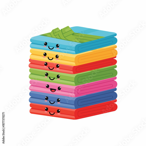 Stack of Colorful Towels with Happy Faces.