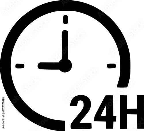 Clock Icon with "24H" Text Representing Round-the-Clock Service