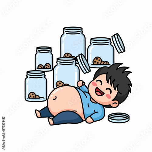 Happy Baby Surrounded by Cookie Jars.