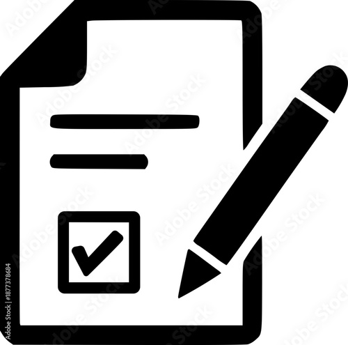 Document Icon with a Pencil and a Checked Box Representing Approval