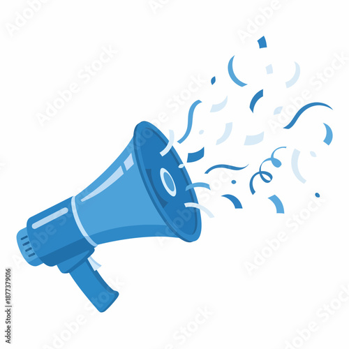 Blue Megaphone with Confetti Emerging Loudspeaker.