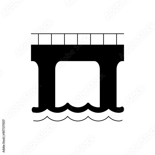 A minimalist vector graphic illustration of a bridge silhouette over water