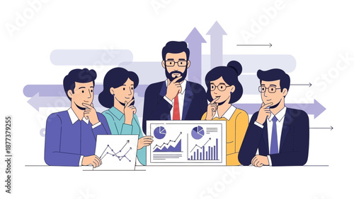 Diverse business team analyzing growth charts and financial data