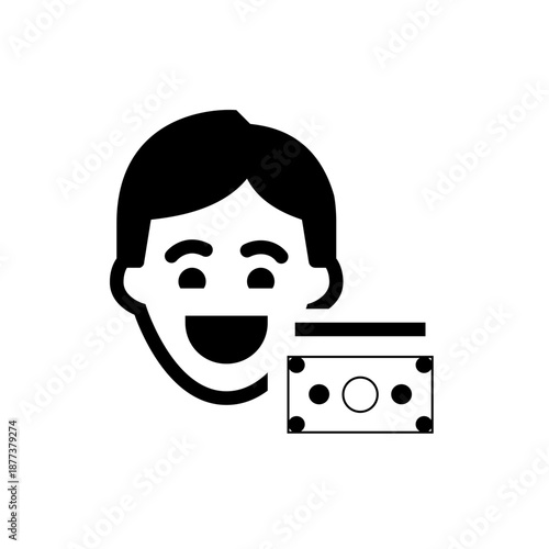 A smiling person holding a cassette tape in a minimalist vector graphic design