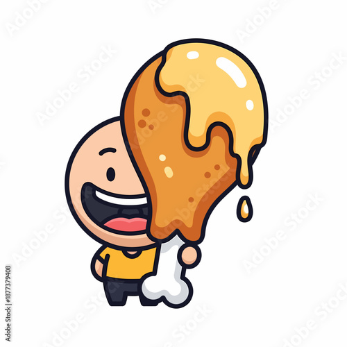 Cartoon Boy Holding Fried Chicken Leg.