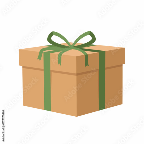 Brown Gift Box with Green Ribbon.