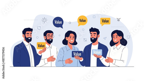 Diverse team discusses business value, collaboration, and strategy