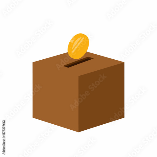 Brown Box with Coin Being Deposited.