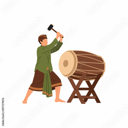 Tablou pe pânză Man Hitting Drum with Mallet.