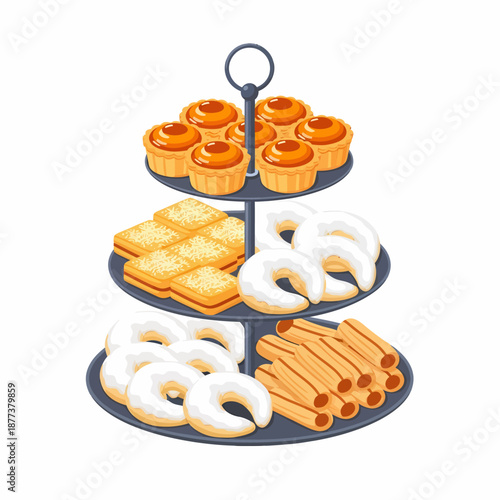 Assorted Pastries on Multi Tiered Server.