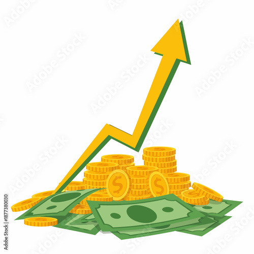 Financial Growth with Coins and Currency.