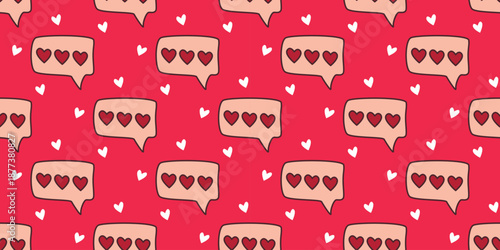 Romantic mood seamless pattern with hearts. Love message background. Cozy romantic print for textiles, wallpaper, packaging, tiles, paper, design, vector graphics