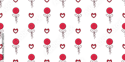 Print with candies and hearts. Seamless pattern for textiles, wallpaper, packaging, tiles, paper, and design. Background with sweet candies, vector graphics