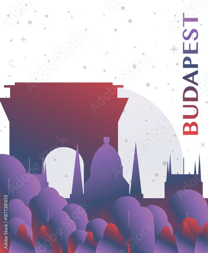 Budapest, Hungary gradient futuristic poster. Vector landmark abstract silhouette graphic for brochure, vertical page, booklet, cover