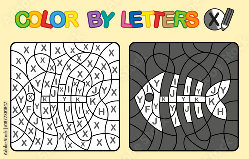 Color by letter X. Coloring X-ray. Puzzle game for children education