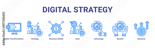 Digital Strategy banner representing business growth through transformation, planning, and strategic advantage
