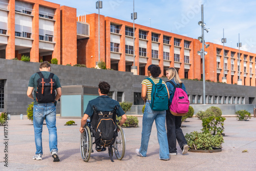 Diverse students walking on university campus, promoting inclusion