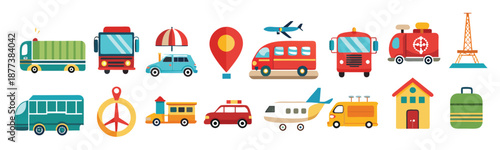 transportation icon set collection illustration