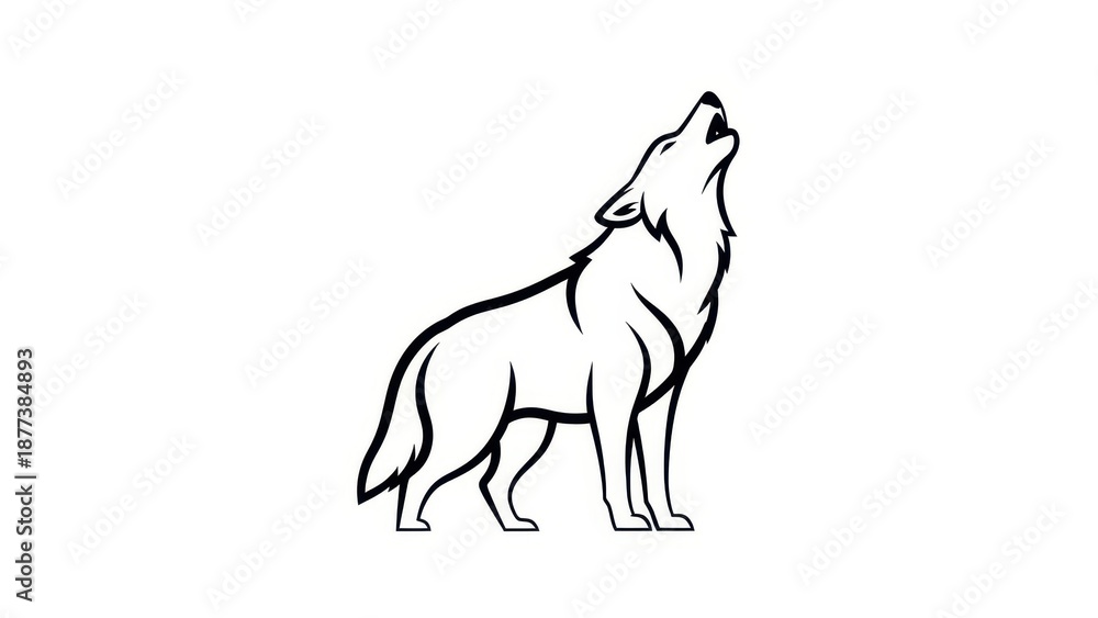 Fototapeta premium Monochromatic depiction of a howling wolf in a minimalistic graphical style silhouette