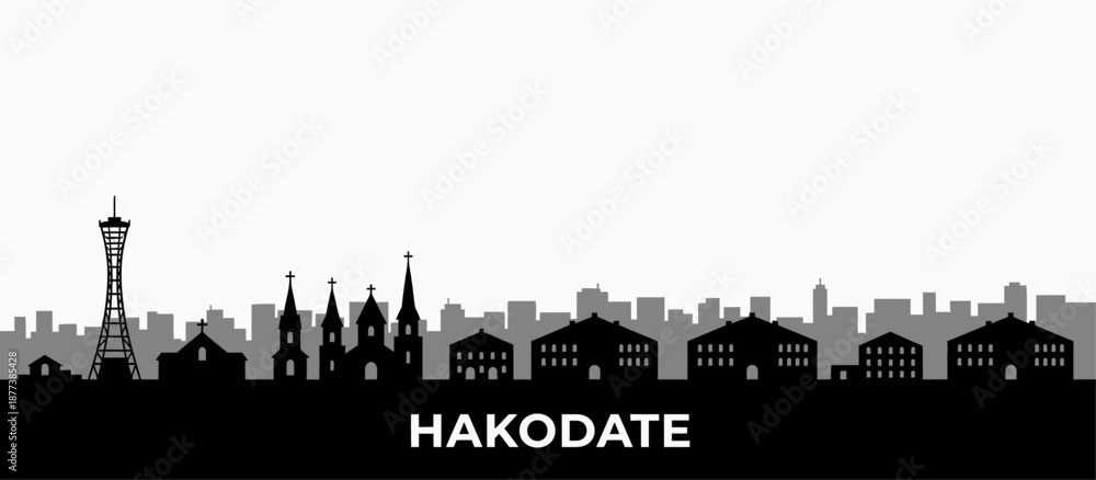 Fototapeta premium Hakodate city skyline panorama silhouette vector illustration