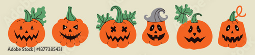 halloween autumn pumpkins with leaves spooky scary smiley