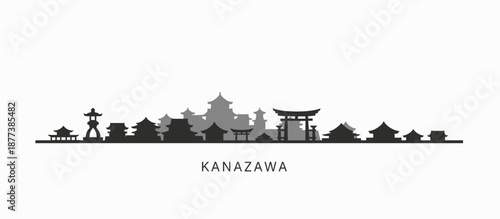 Kanazawa city skyline with traditional Japanese architecture vector illustration