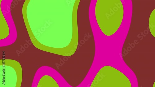 Vibrant abstract pattern with bright green and pink shapes.