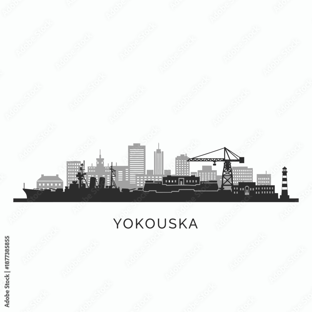 Obraz premium Yokosuka Japan city skyline and port vector illustration